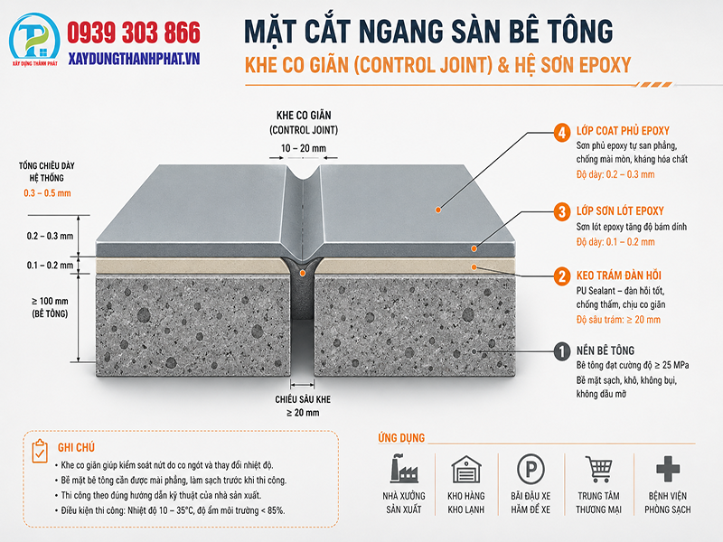 thi công sơn sàn epoxy Đồng Nai - bản vẽ xử lý khe co giãn nền bê tông