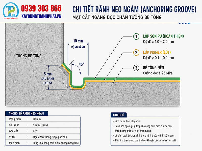 Bản vẽ cắt ngàm biên sàn - thi công sơn PU tự san phẳng Vũng Tàu
