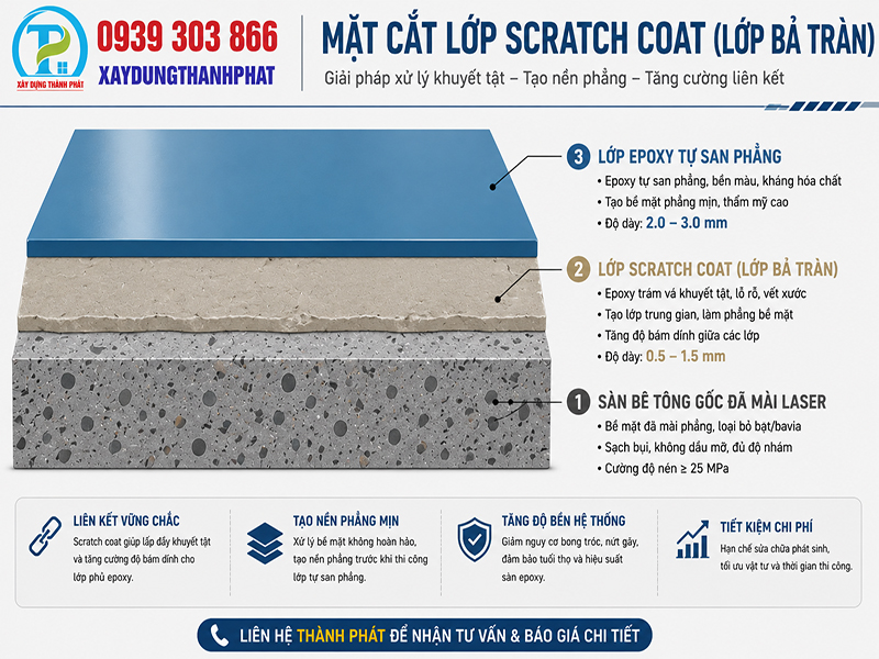 Cấu tạo lớp scratch coat trong quy trình thi công sơn epoxy tự san phẳng Đồng Nai