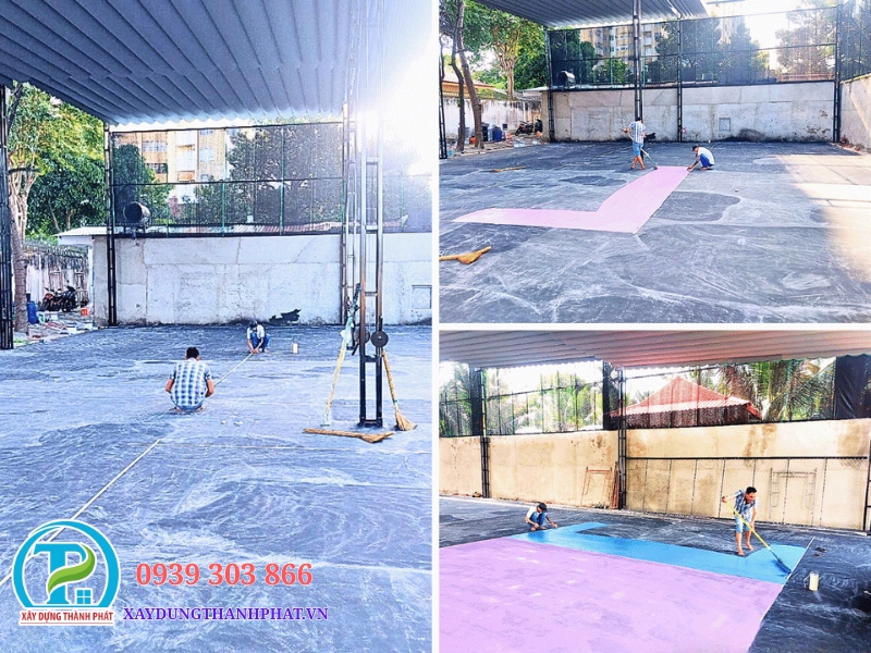 báo giá thi công sân pickleball hcm - xử lý nền tạo độ dốc thoát nước