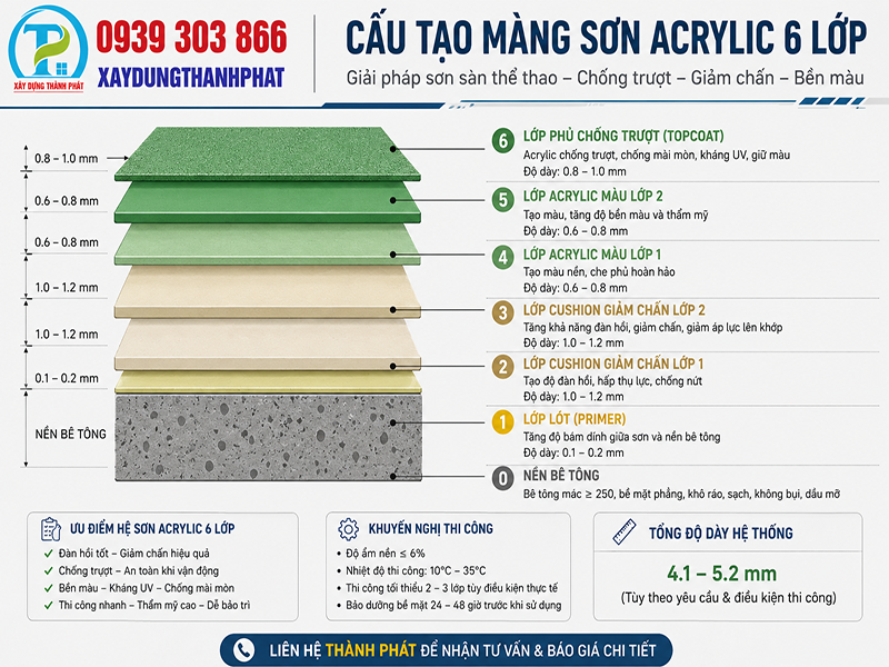 báo giá thi công sân pickleball hcm - bản vẽ 6 lớp phủ acrylic
